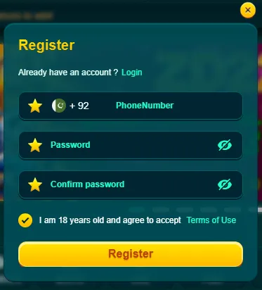 A registration form of zd22 game